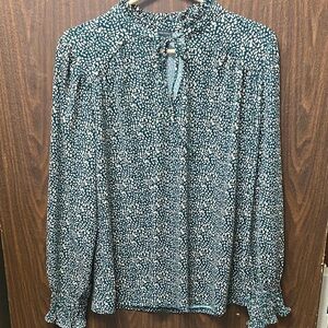 Adrianna Papell Green and White Patterned Blouse